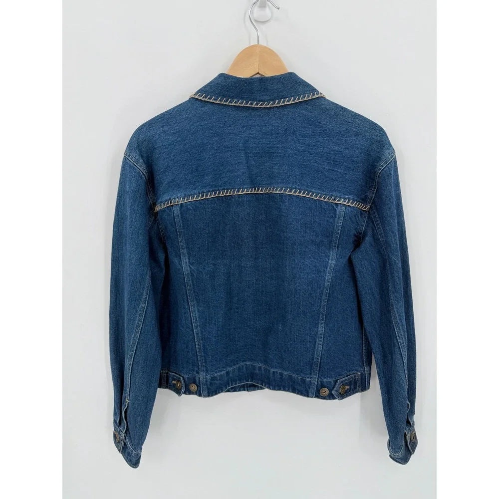 VintageLiz Claiborne Womens Embroidered Dark Denim Jacket Size Medium Cottage - Picture 6 of 10
